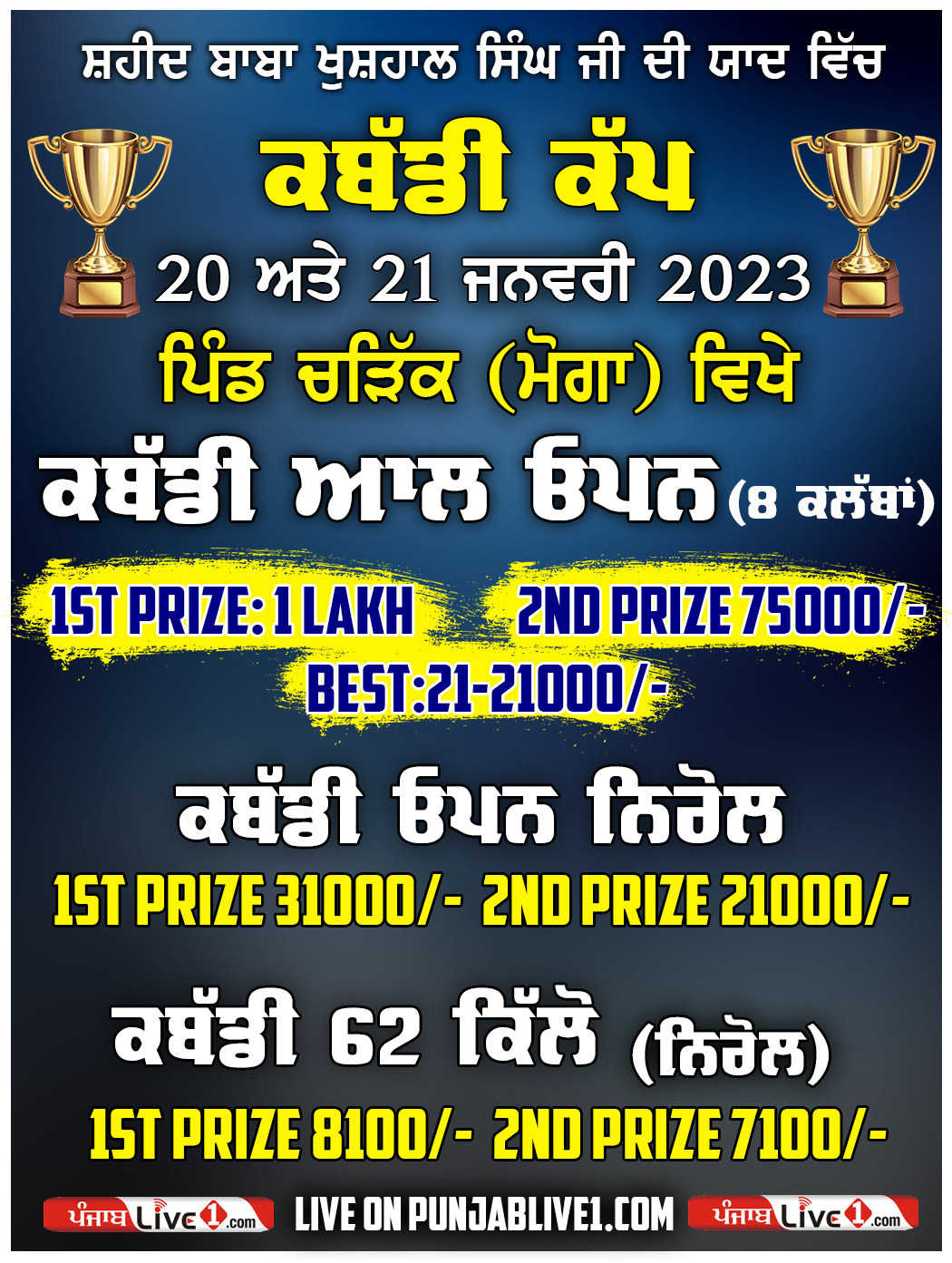 Charik (Moga) Kabaddi Tournament 20 Jan 2022